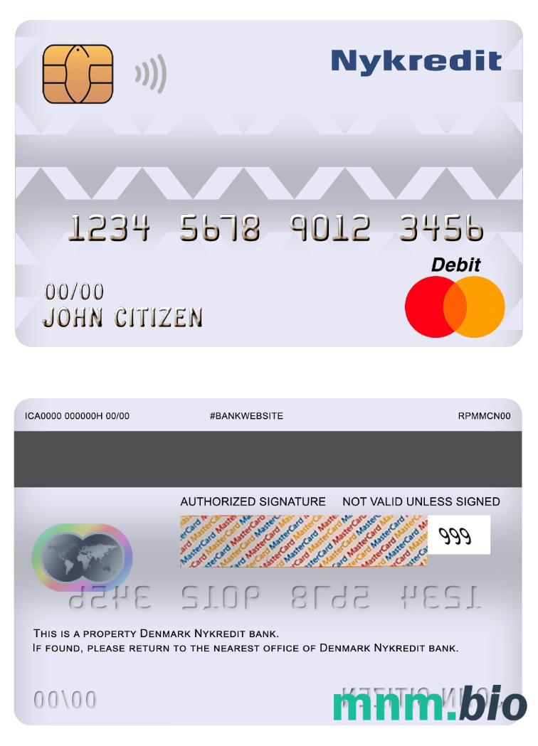 Denmark Nykredit bank master debet karta przykład w formacie PSD
